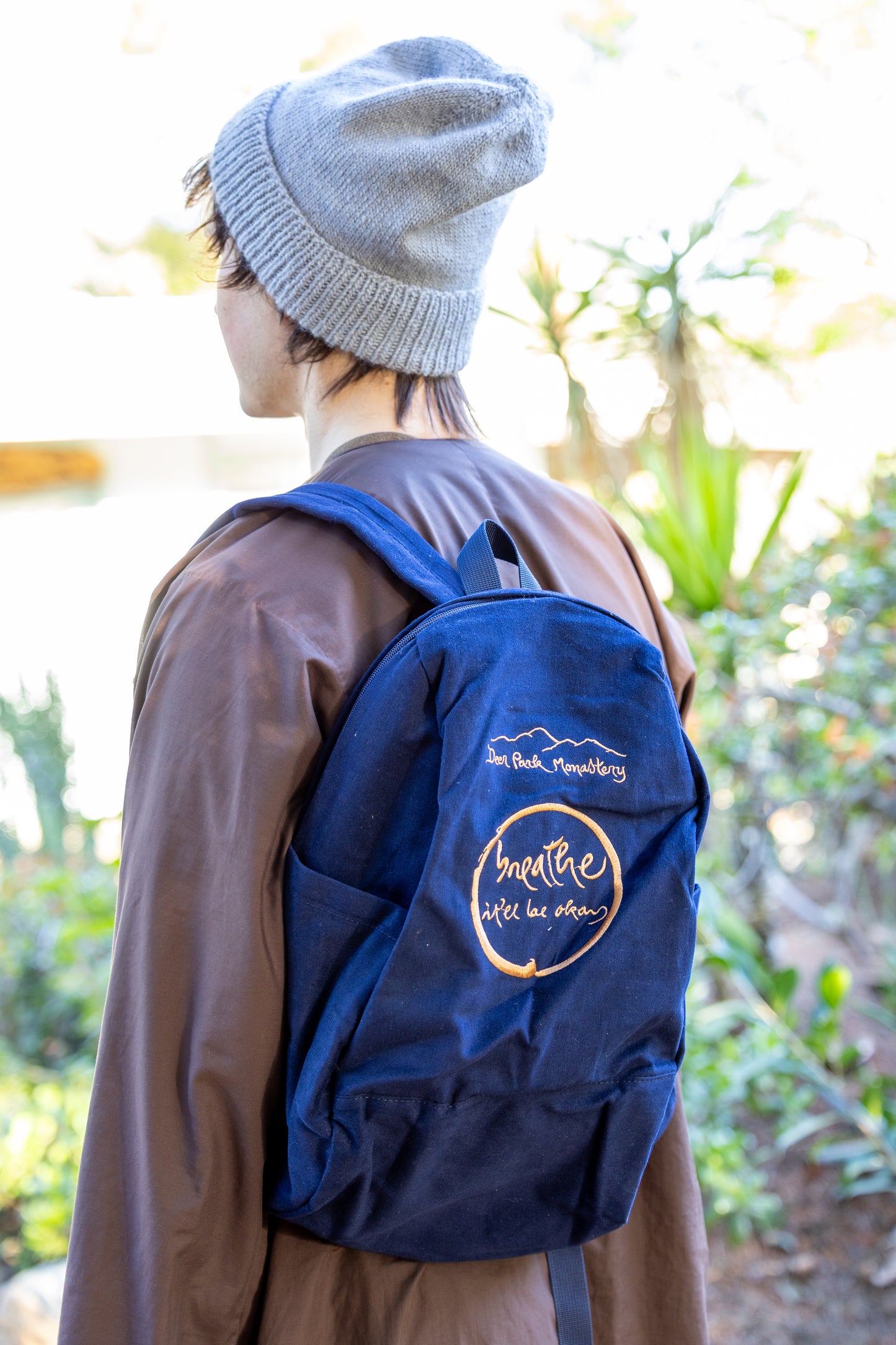 Backpack with Embroidered Calligraphy
